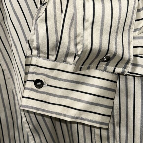 Adrienne Landau Stripe Satiny Button Down Shirt(Size Medium) - Picture 9 of 9